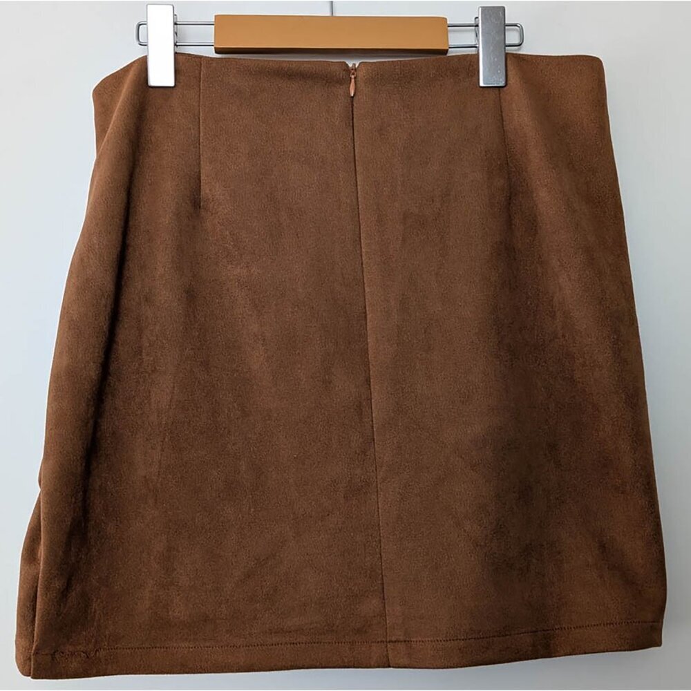 Brown Faux Suede Ruched Mini Skirt - Picture 2 of 2
